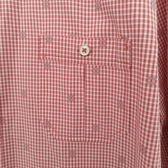 Boss Hugo Boss Shirt Mens XL Red Gingham Check Geometric Slim Fit Orange Tag - Picture 2 of 9
